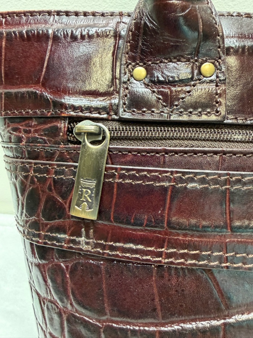 Rowallan of Scotland Croc Embossed Leather Shoulder Tote Bag Timeless Classic - Picture 6 of 16